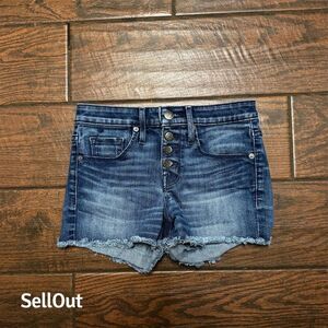 Mossimo Women's High Rise Button Fly Denim Shorts Blue Size 00